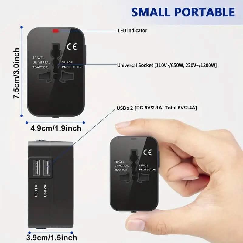 All-in-One Universal Travel Charger with Dual USB Charging Ports