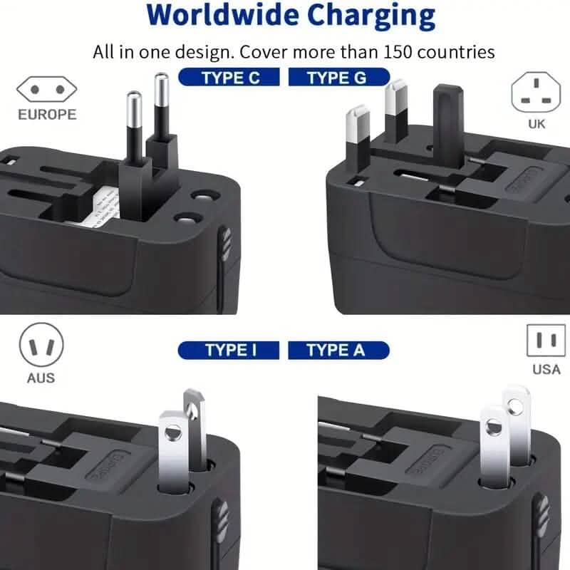 All-in-One Universal Travel Charger with Dual USB Charging Ports
