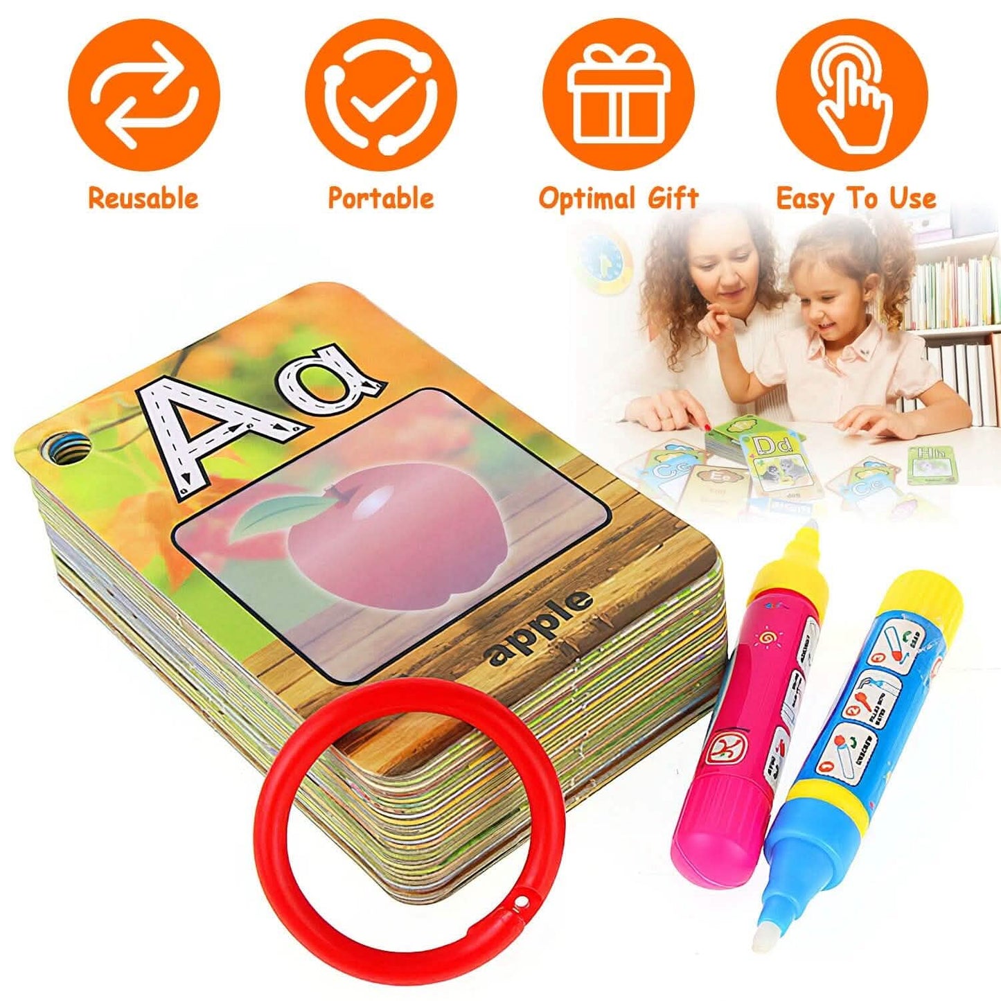 Alphabet Water Coloring Cards with 2 Magic Water Pens