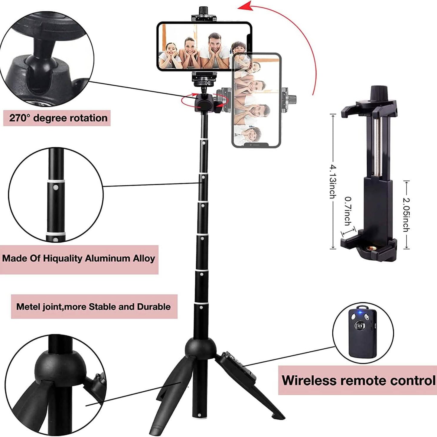 Aluminum Alloy Selfie Stick Phone Tripod