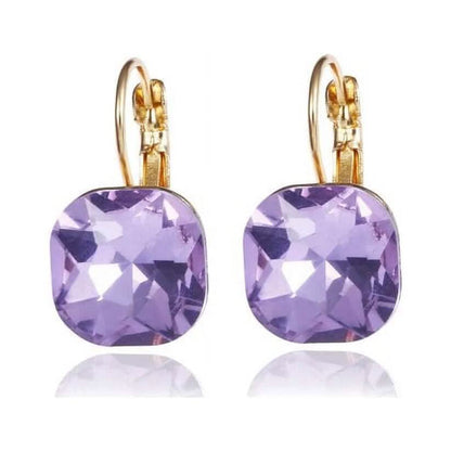 Amethyst Crystal Gold Filled Square Earrings For Women Popular Rhinestone Stud Earrings