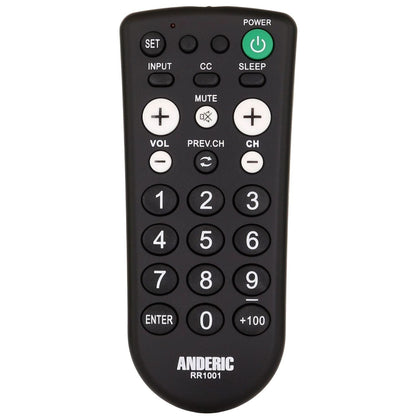 Anderic RR1001 1-Device Universal TV Remote Control with Large Keys for Hospitality