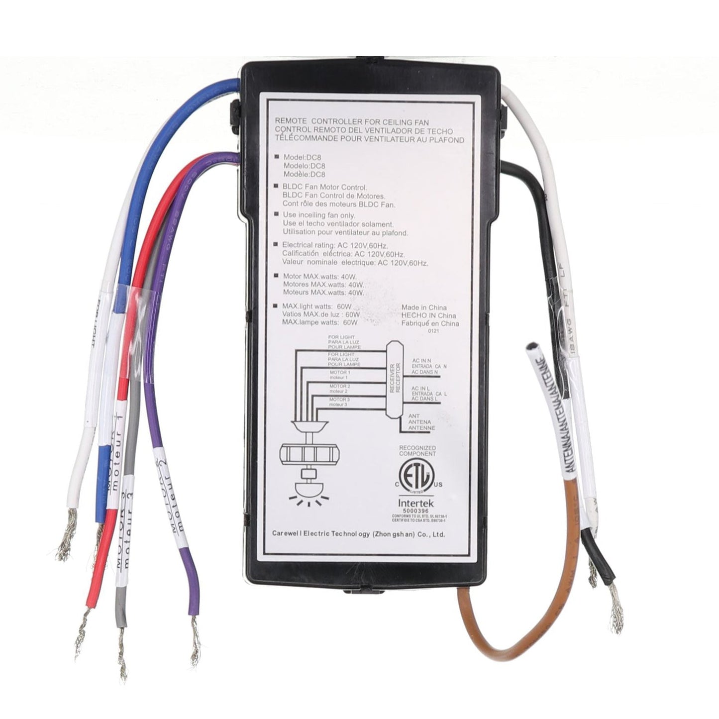 Substitute for Monte Carlo DC8-60LP30L-D 6 Speed DC Ceiling Fan Receiver - DC860LP30LD [DC8-96SG8]