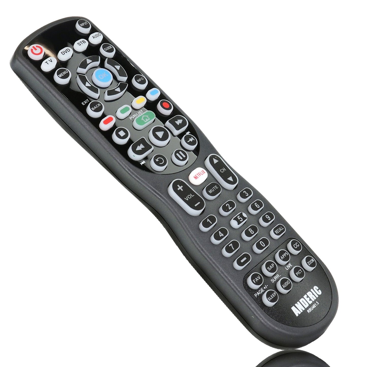 Anderic RRU401.7 4-Device Universal Remote Control with Backlight, Macro and Learning for TV, Cable, Streaming, DVD and more