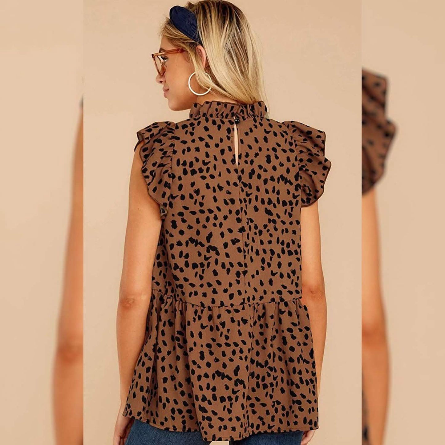 Angashion Women's Casual Floral Print Babydoll Blouse Tunic Tops