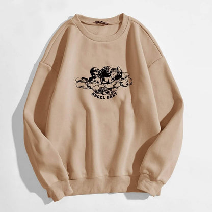 Angel and Letter Graphic Oversized Thermal Sweatshirt
