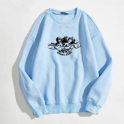 Angel and Letter Graphic Oversized Thermal Sweatshirt