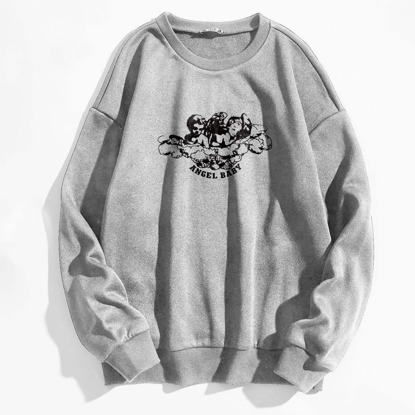 Angel and Letter Graphic Oversized Thermal Sweatshirt