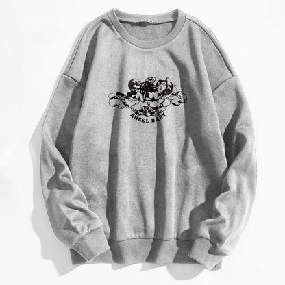 Angel and Letter Graphic Oversized Thermal Sweatshirt