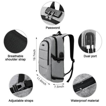 Anti Theft Waterproof Classic Backpack with USB Charging Port and Headphone Interface