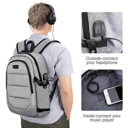 Anti Theft Waterproof Classic Backpack with USB Charging Port and Headphone Interface