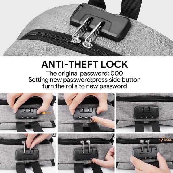 Anti Theft Waterproof Classic Backpack with USB Charging Port and Headphone Interface