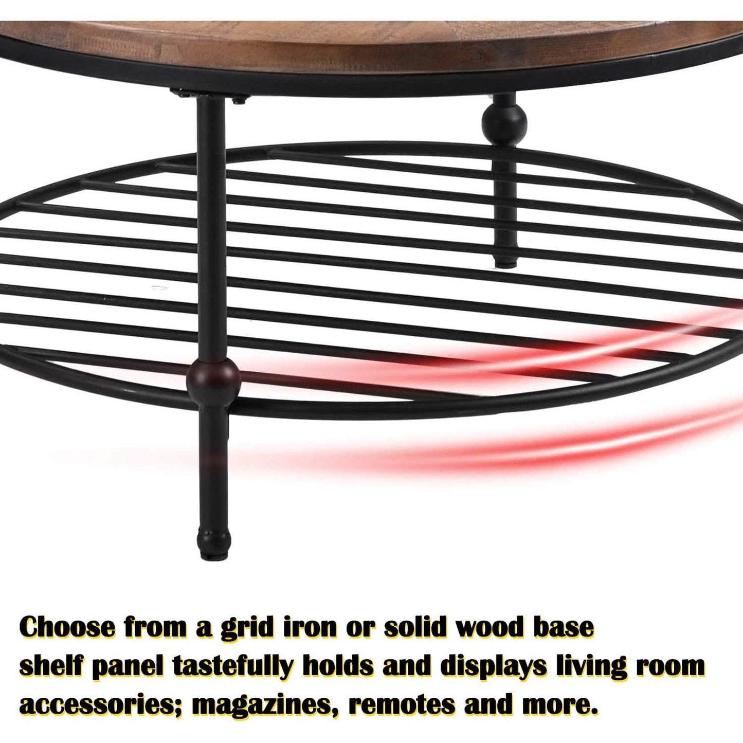 Antique Natural Coffee Table with Living Room Storage Rack
