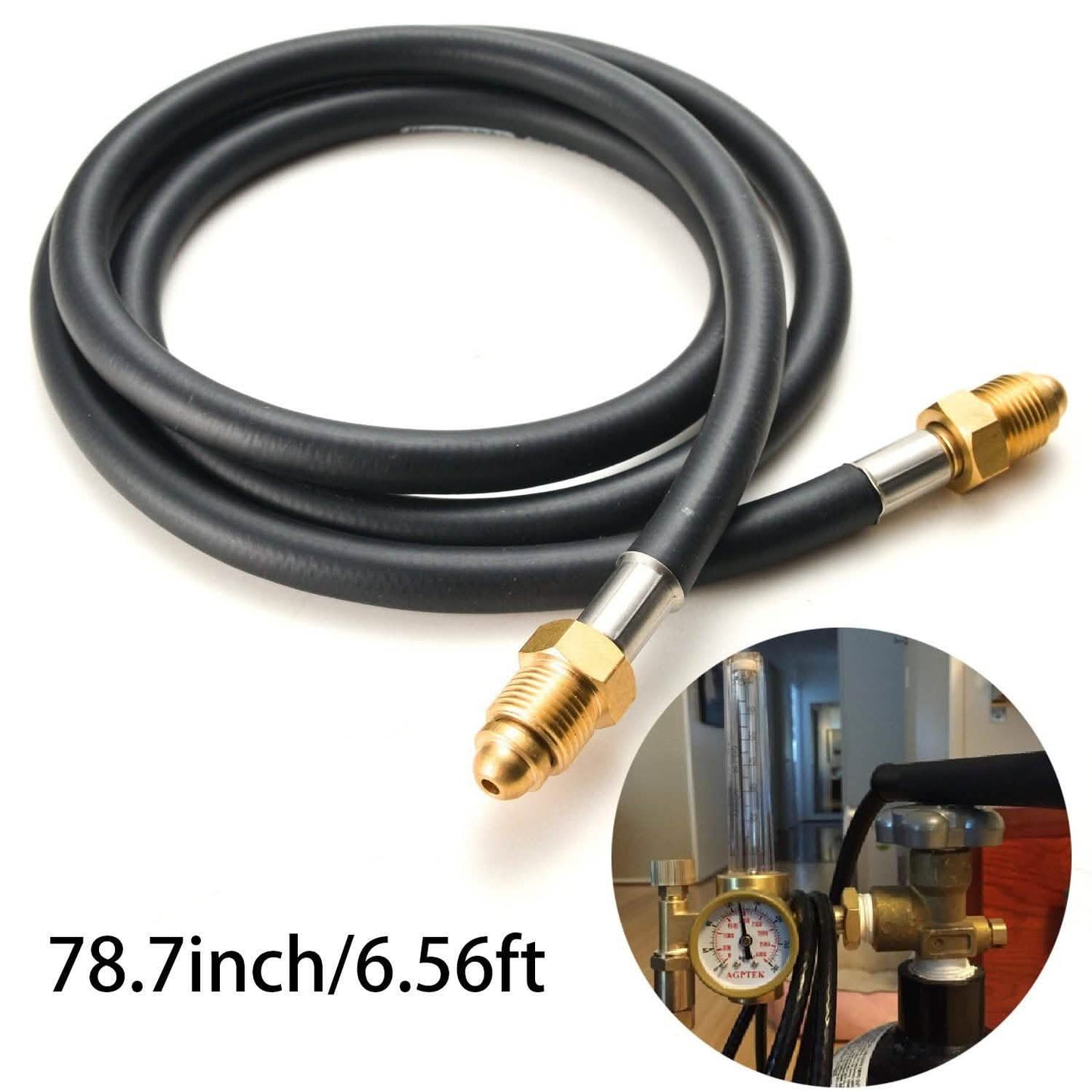 Argon CO2 Flow Meter Regulator Hose Mig Tig UNF5/8, 6.56ft with Inert Gas Fitting