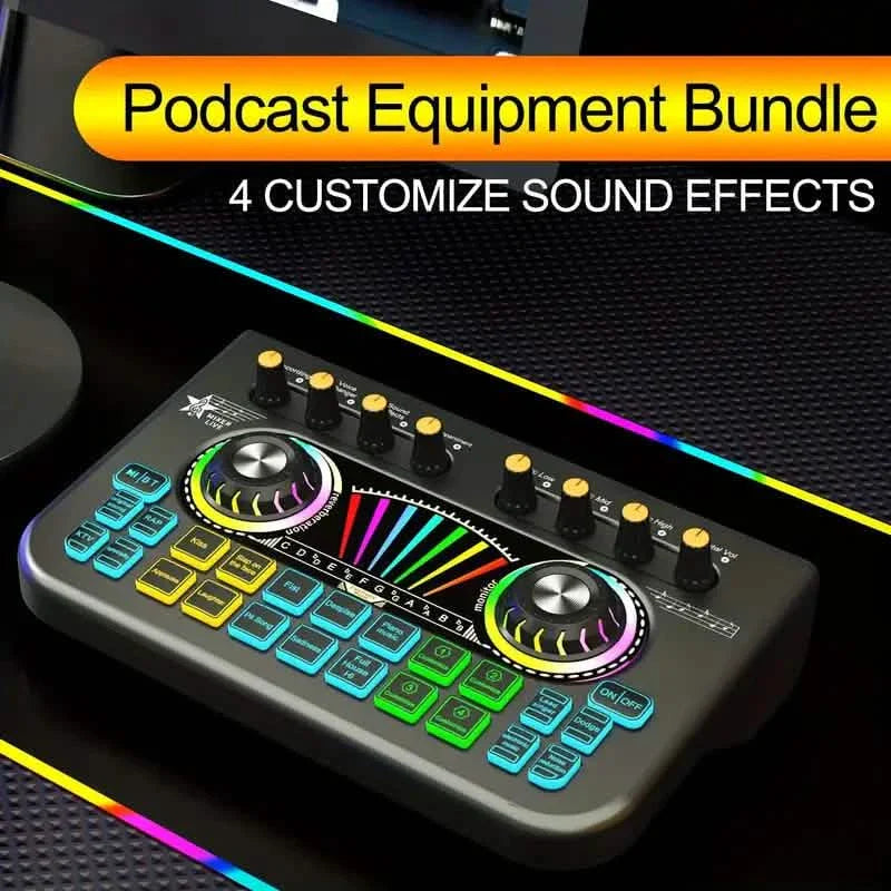 Audio Mixer, Live Sound Card And Audio Interface With DJ Mixer Effects And Voice Changer