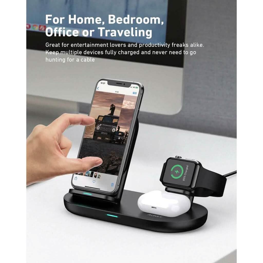 AUKEY 3-in-1 Wireless Charger Black