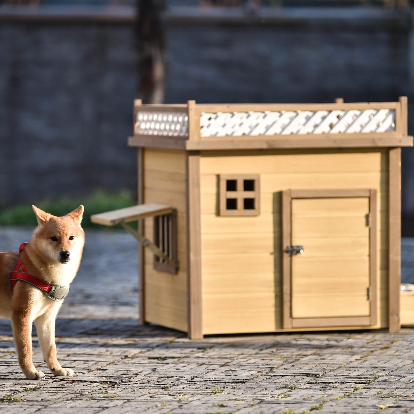 Aukfa 39.4” Wooden Dog House Puppy Shelter Kennel Outdoor & Indoor Dog Crate