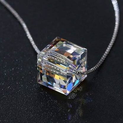 Aurora Borealis Crystal Cube Necklace Made with Swarovski Crystal
