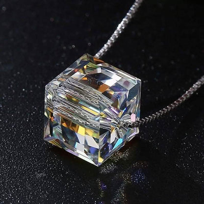 Aurora Borealis Crystal Cube Necklace Made with Swarovski Crystal
