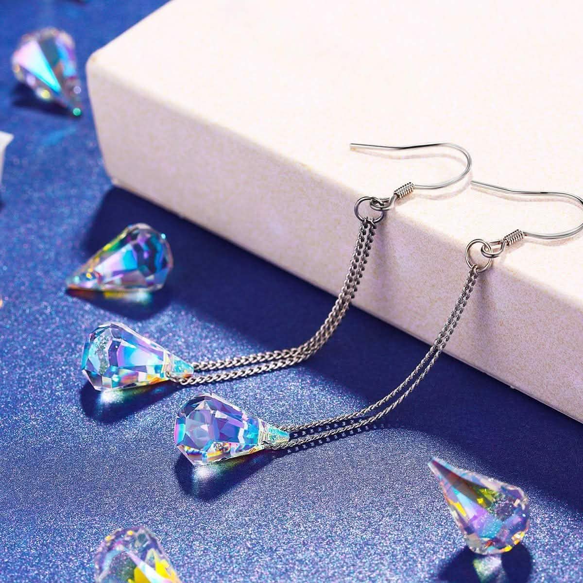 Aurora Borealis Crystal Drop Earrings Made with Swarovski Elements