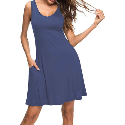 Women Summer Casual T Shirt Dresses Beach Cover up Plain Pleated Tank Dress