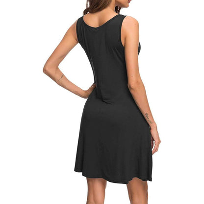 Women Summer Casual T Shirt Dresses Beach Cover up Plain Pleated Tank Dress
