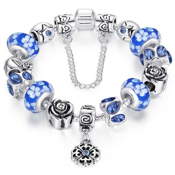 Austrian Crystal And Murano Beads Bracelet With Flower Charm