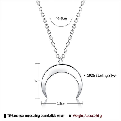 Authentic 925 Sterling Silver Simple Moon Shape Necklace