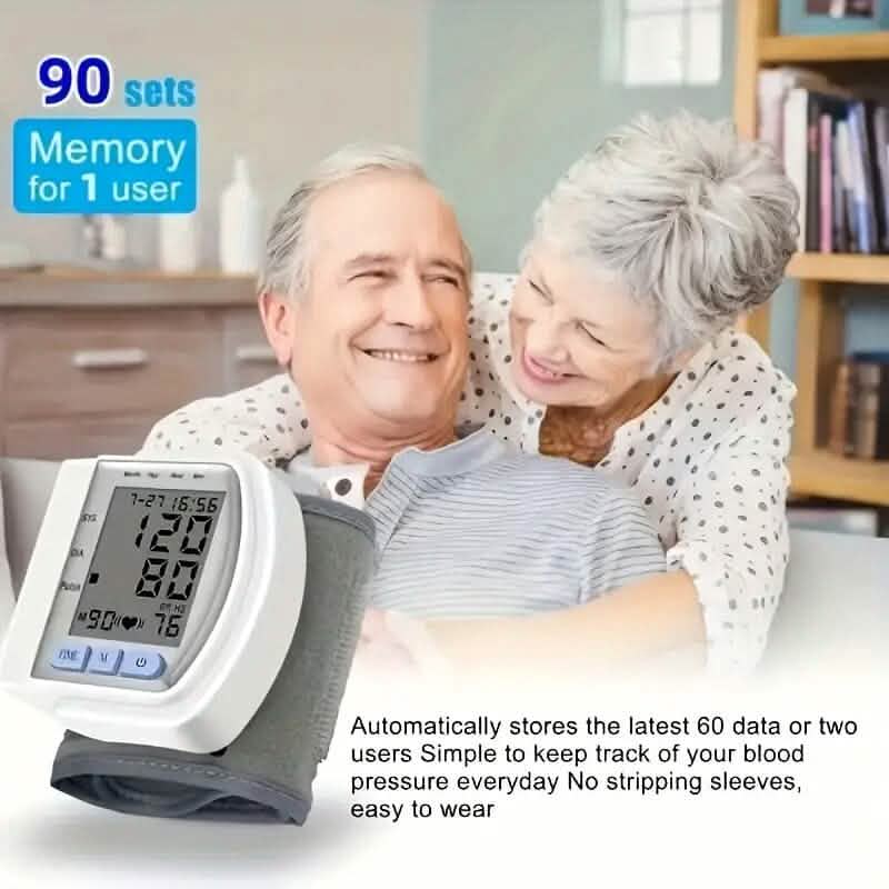 Automatic Digital Wrist Blood Pressure Monitor with Large LCD Display and Adjustable Cuff