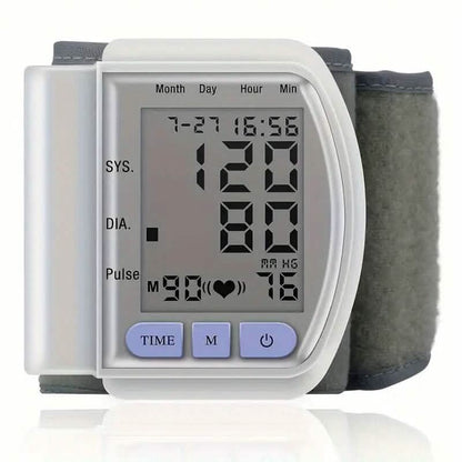 Automatic Digital Wrist Blood Pressure Monitor with Large LCD Display and Adjustable Cuff