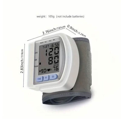 Automatic Digital Wrist Blood Pressure Monitor with Large LCD Display and Adjustable Cuff