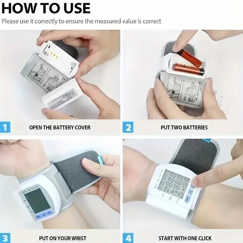 Automatic Digital Wrist Blood Pressure Monitor with Large LCD Display and Adjustable Cuff