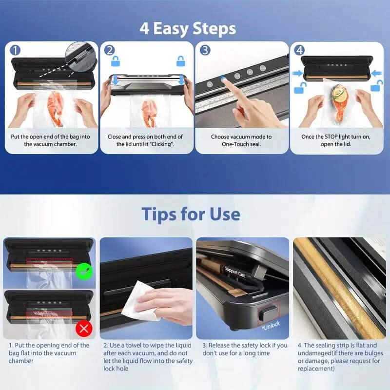 Automatic One-Touch Food Vacuum Sealer 5 Modes with 15 Sealer Bags and Built-in Cutter