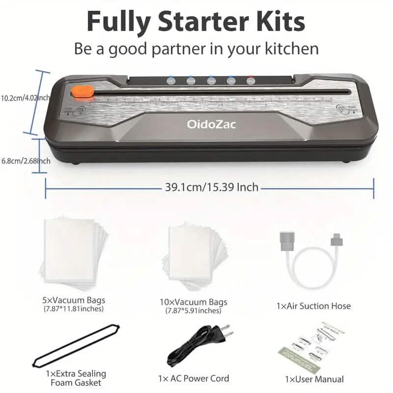 Automatic One-Touch Food Vacuum Sealer 5 Modes with 15 Sealer Bags and Built-in Cutter