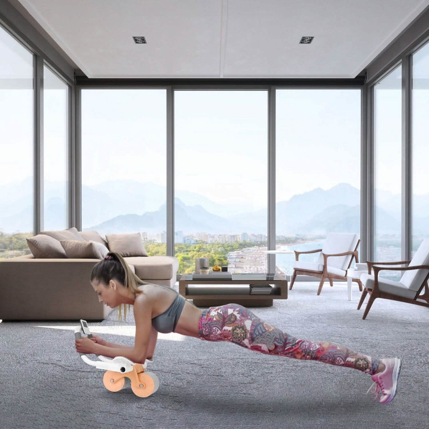Automatic Rebound Abdominal Wheel Roller for Core Strength with Timer Kneel Pad