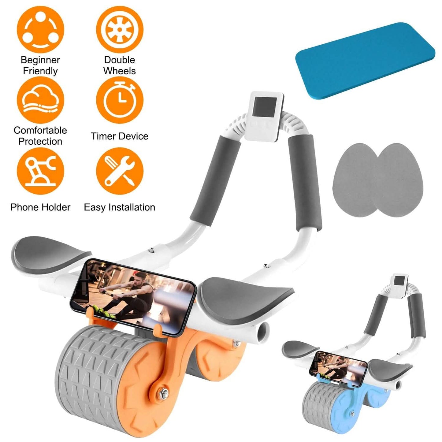 Automatic Rebound Abdominal Wheel Roller for Core Strength with Timer Kneel Pad
