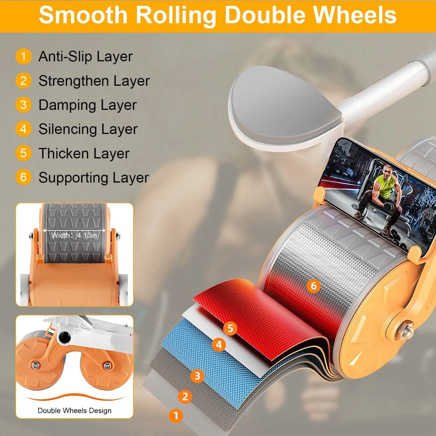 Automatic Rebound Abdominal Wheel Roller for Core Strength with Timer Kneel Pad