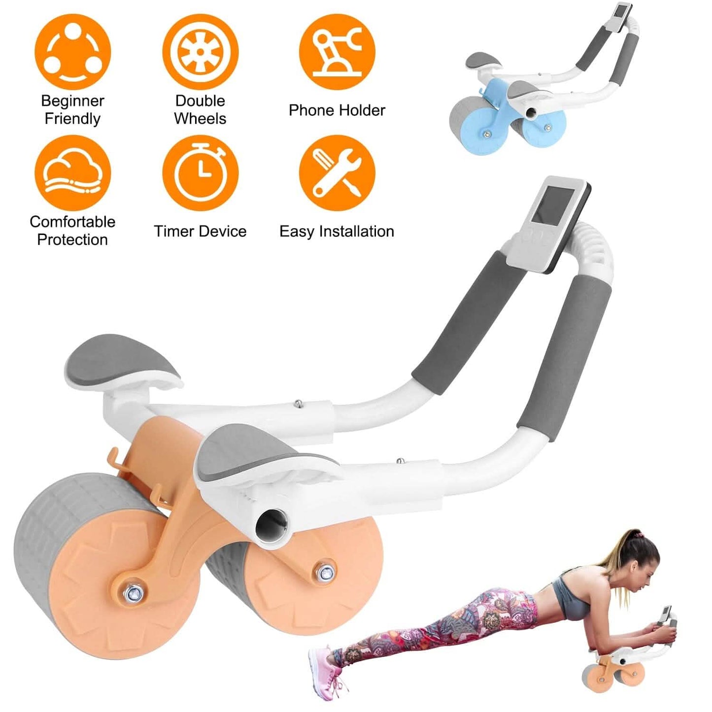 Automatic Rebound Abdominal Wheel Roller for Core Strength with Timer Kneel Pad