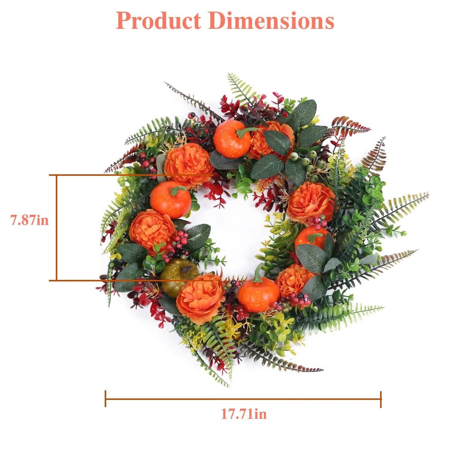 Autumn Wreath with Pumpkin Mixed Leaves Berries Flower Fall