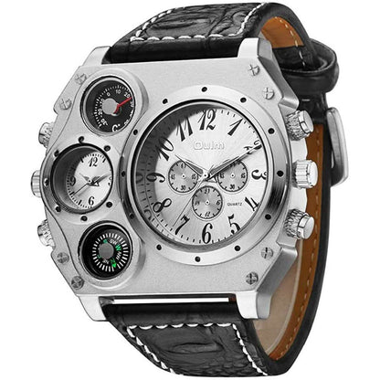 Avaner Mens Big Face Dual Time Zone Leather Strap Sport Watch