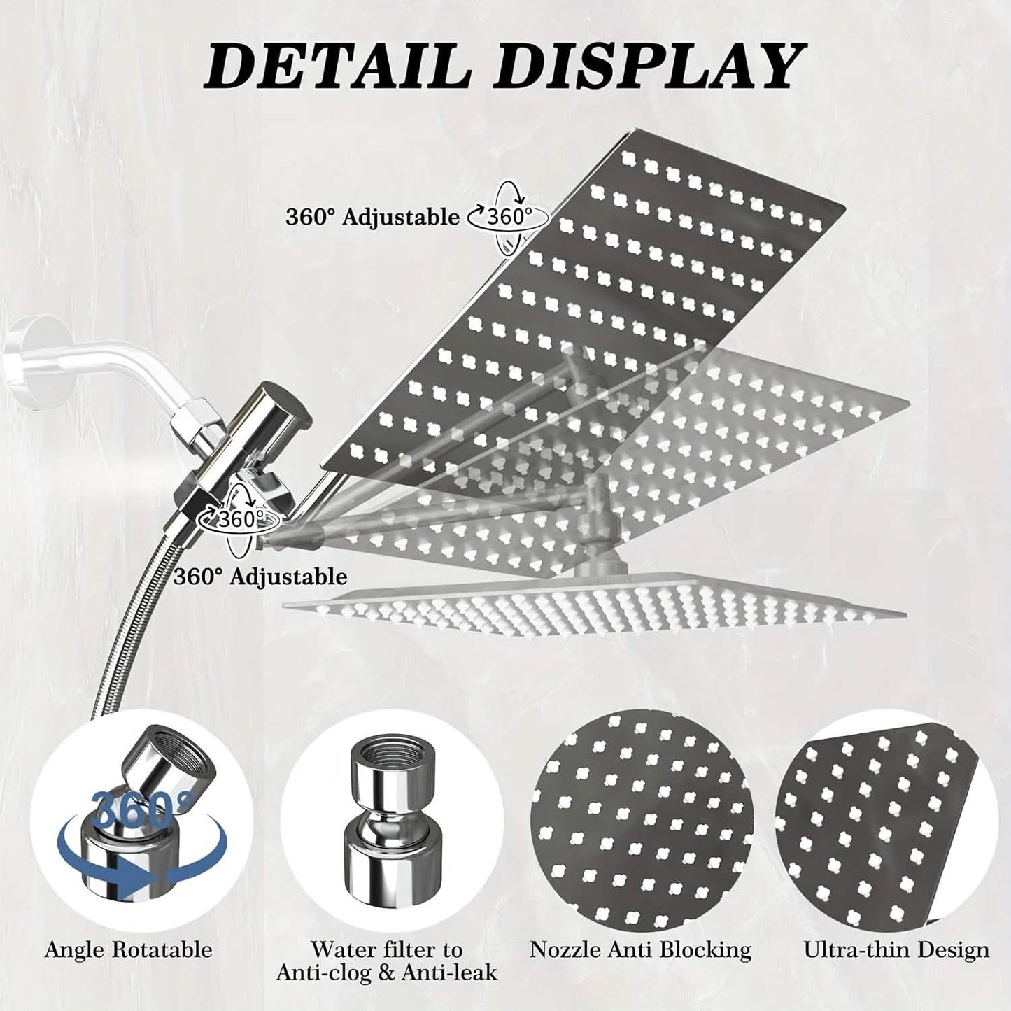 High Pressure Rainfall & Handheld Shower Head – Adjustable, Chrome/Black