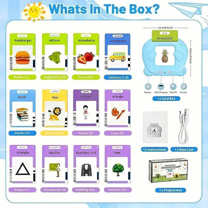 Flash Card Learning Toy – 112 Cards, 224 Words, USB Rechargeable Reading Toy for Kids (Pink/Blue)