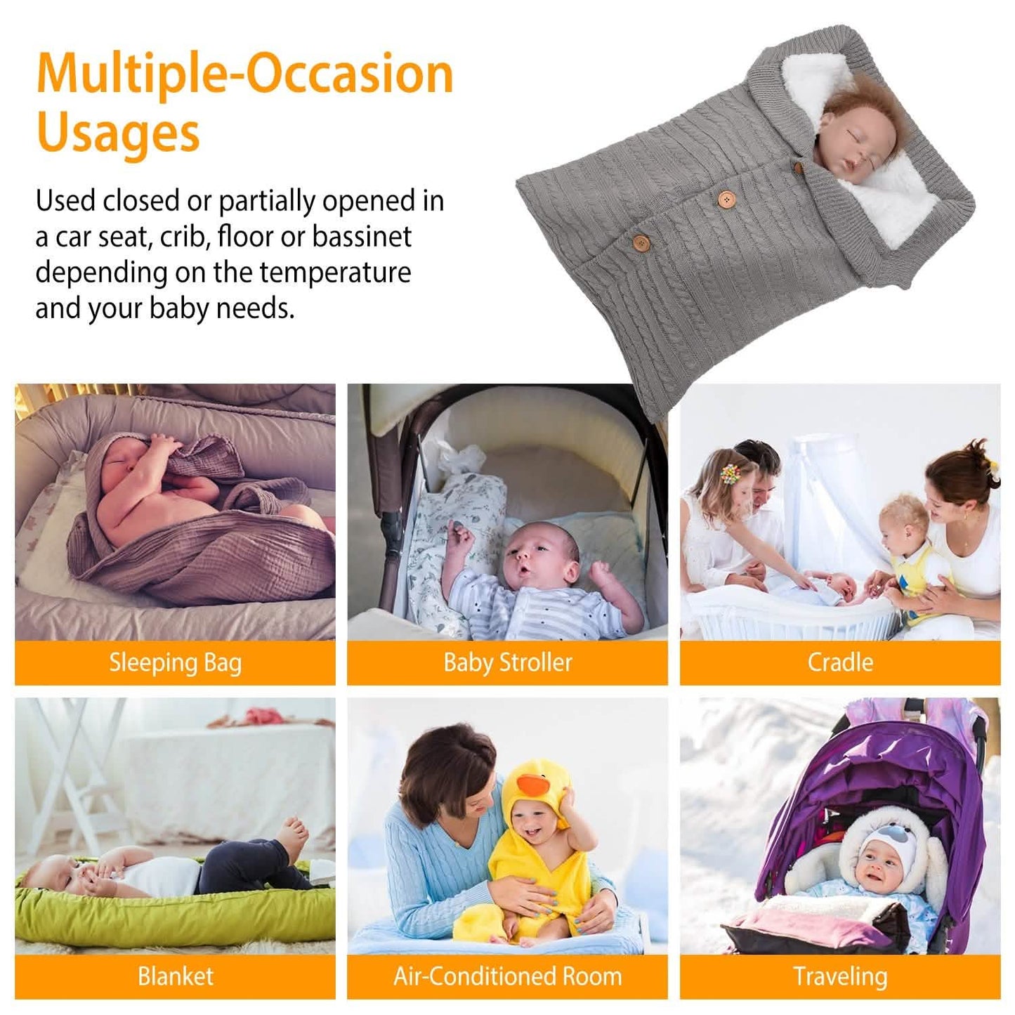 Baby Knit Swaddle Blanket Wrap with Buttons