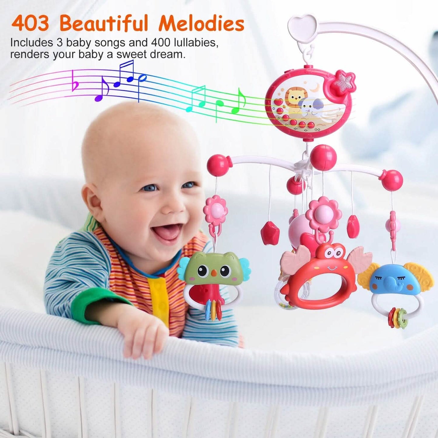 Baby Musical Crib Bed Bell Rotating Mobile Star Projection