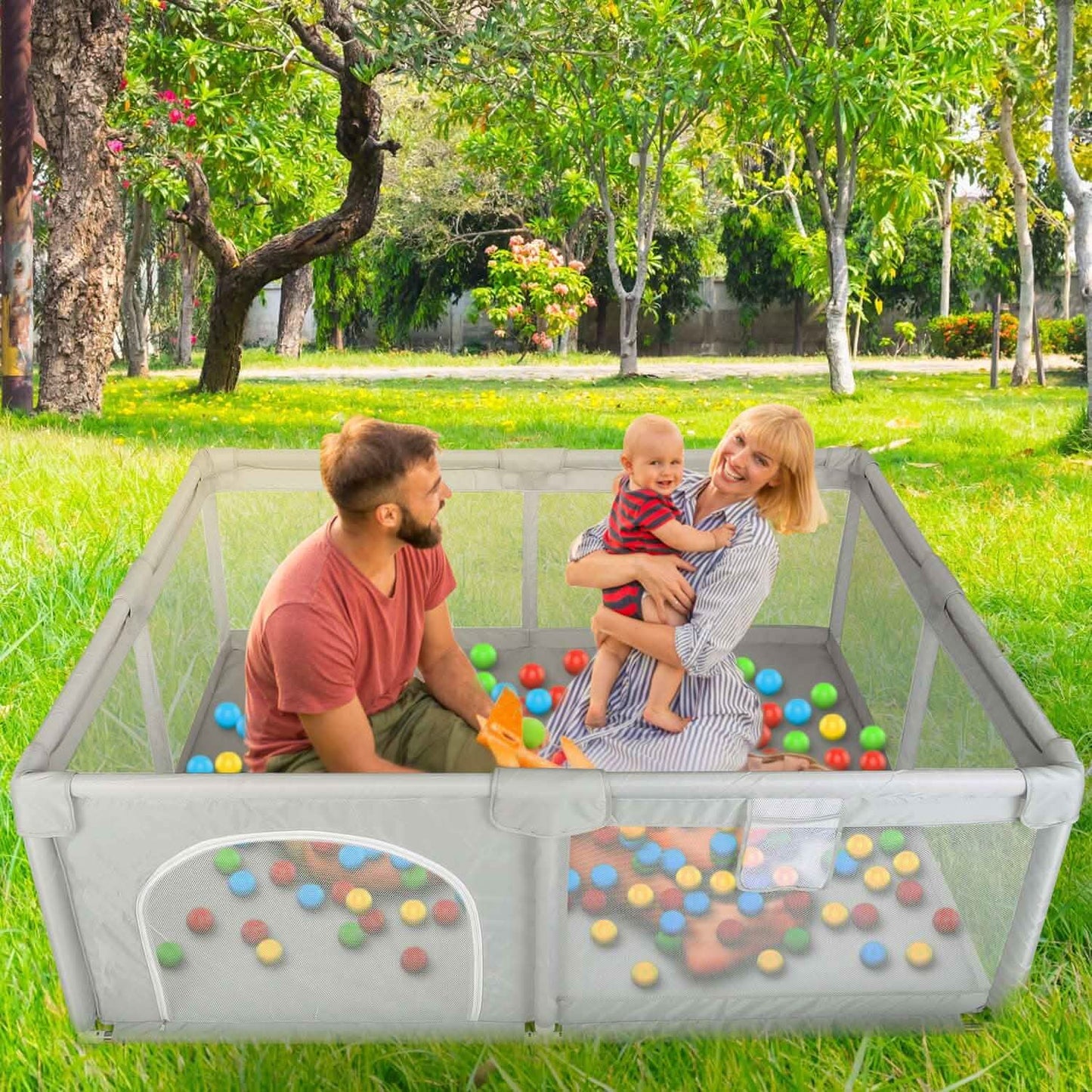 Baby Playpen with Anti-Suction Base Zipper Door