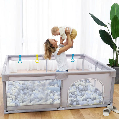 Baby Playpen with Anti-Suction Base Zipper Door