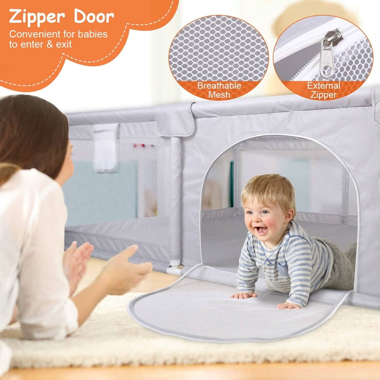 Baby Playpen with Anti-Suction Base Zipper Door