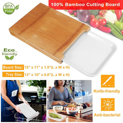 Bamboo Cutting Board with Sliding Draw Tray