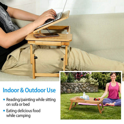 Bamboo Laptop Desk with Side Storage Drawer