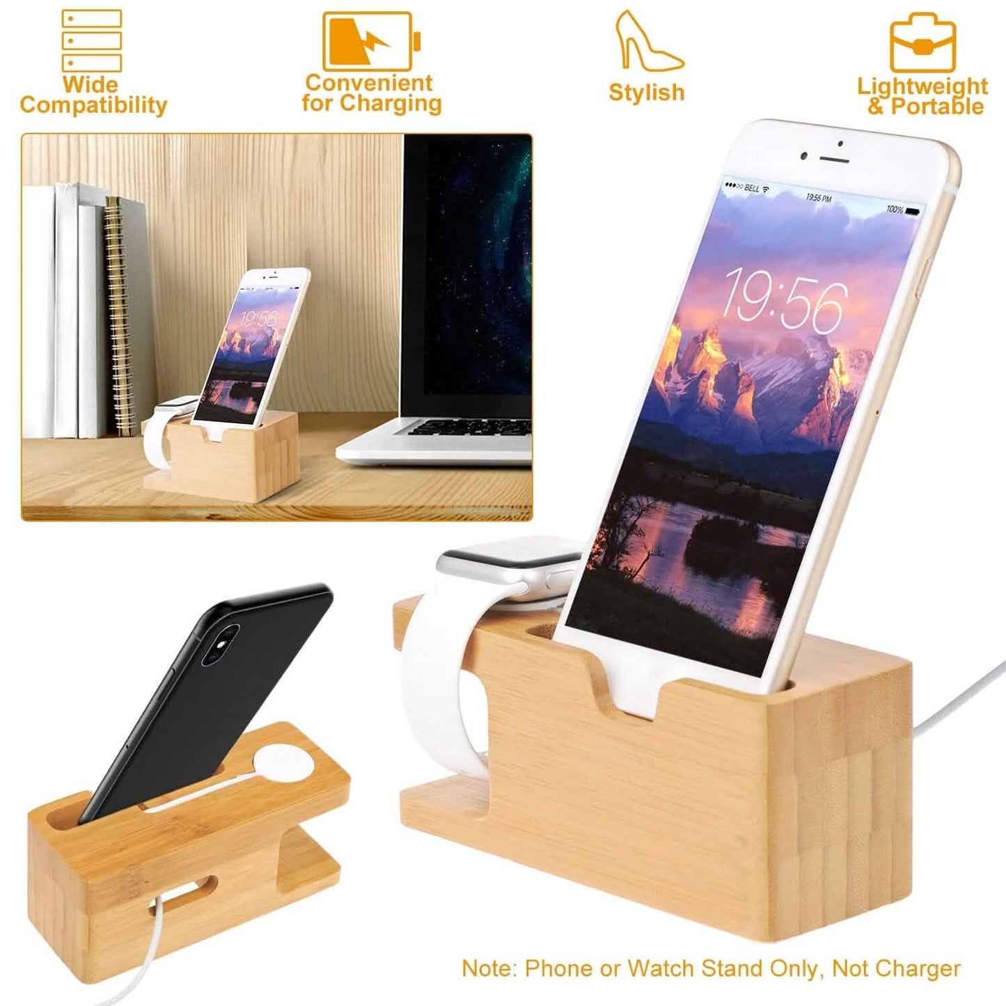 Bamboo Wood Charging Stand for Apple Watch
